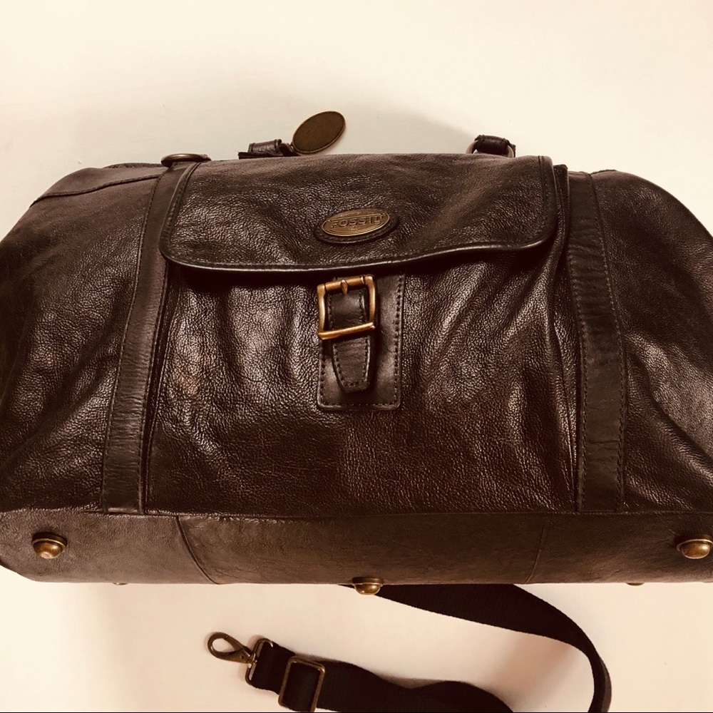 Fossil Leather Weekend Bag W Adjustable Strap - Picture 2 of 7